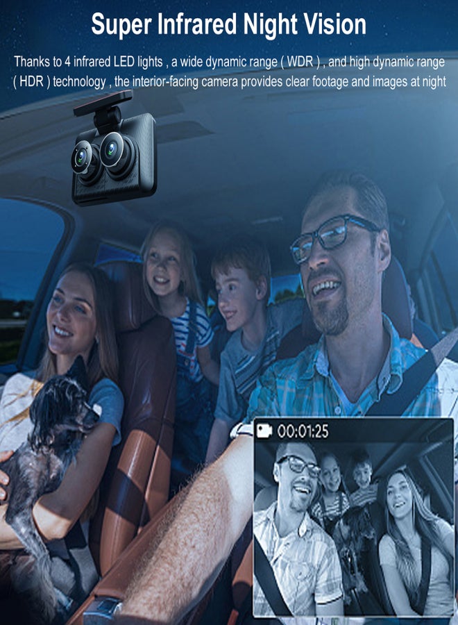 Dash Cam Front and Rear Inside 3 Cameras 1080+720+480P 4in Car Rearview Mirror Car Video Recording Camcorder Night Vision Car Camera Recorder Auto Safety Driving Recorder - Image 4