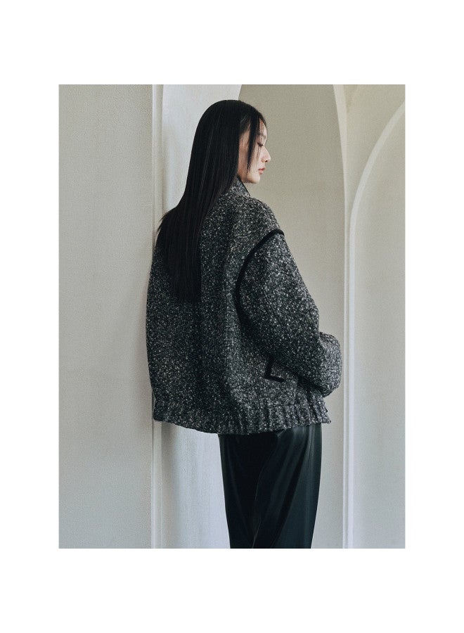 Waxbird Winter Fashion Stand Collar Loop Knit Yarn Silhouette Jacket Thickened Jacket - Image 4
