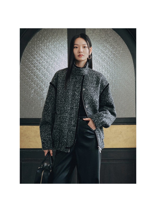 Waxbird Winter Fashion Stand Collar Loop Knit Yarn Silhouette Jacket Thickened Jacket - Image 2