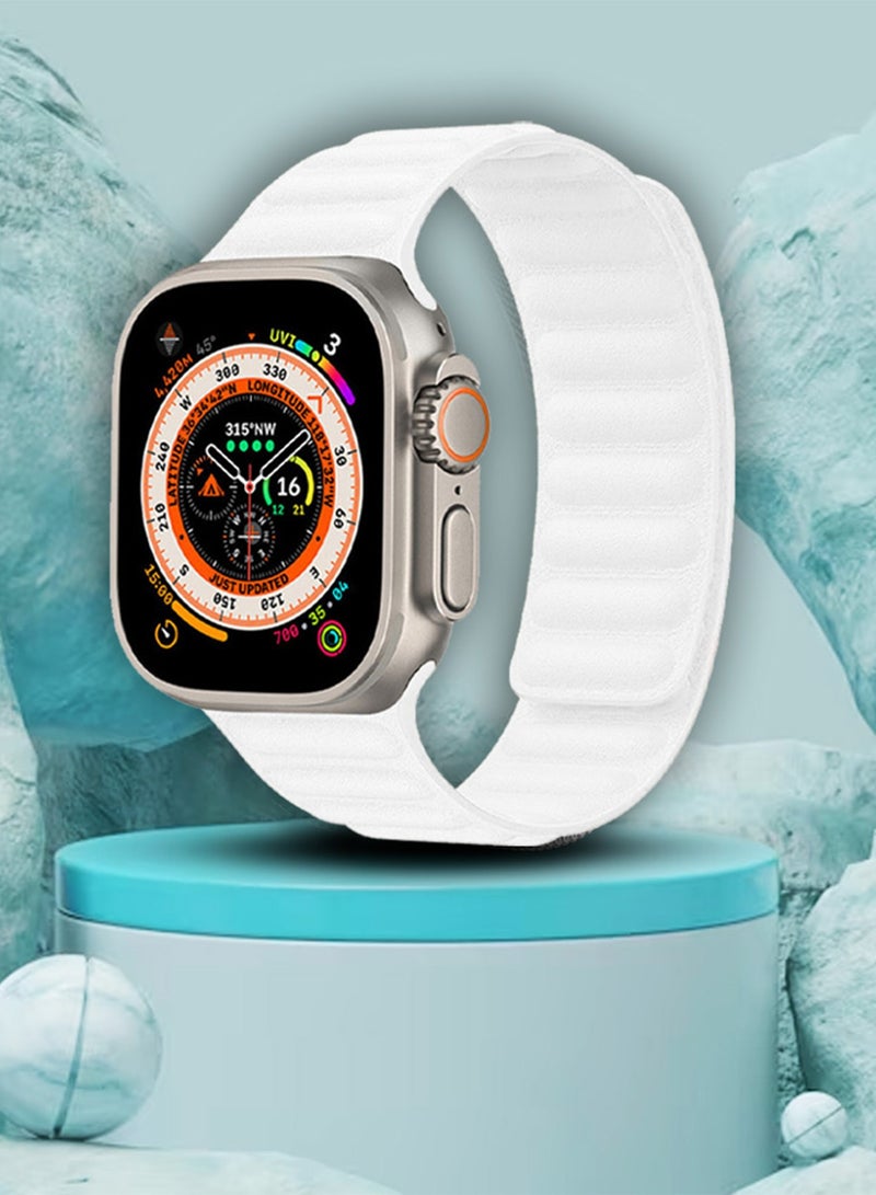 CATANES Replacement Band for Apple Watch Band 49mm 46mm 45mm 44mm -Leather Link Strap Magnetic Loop Adjustable Bracelet - White - Image 4