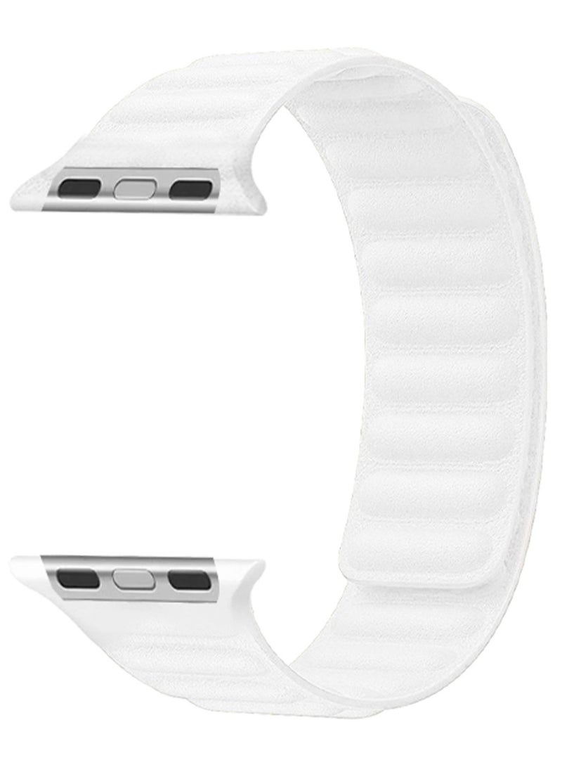 CATANES Replacement Band for Apple Watch Band 49mm 46mm 45mm 44mm -Leather Link Strap Magnetic Loop Adjustable Bracelet - White - Image 1