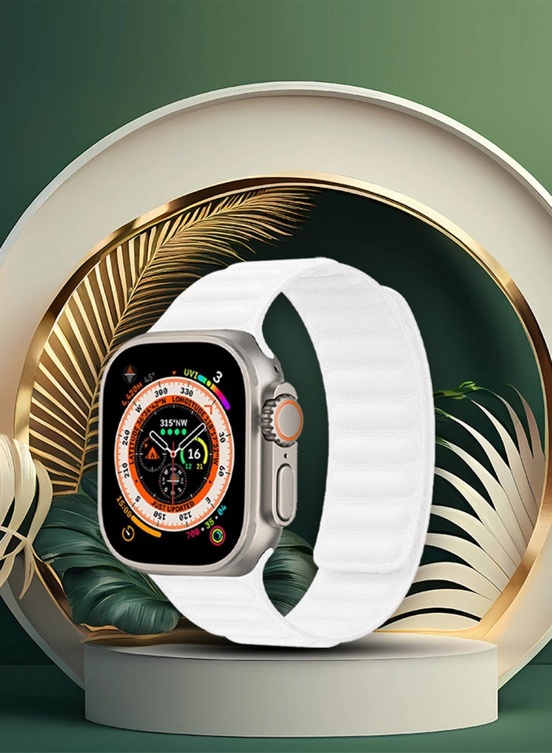 CATANES Replacement Band for Apple Watch Band 49mm 46mm 45mm 44mm -Leather Link Strap Magnetic Loop Adjustable Bracelet - White - Image 3