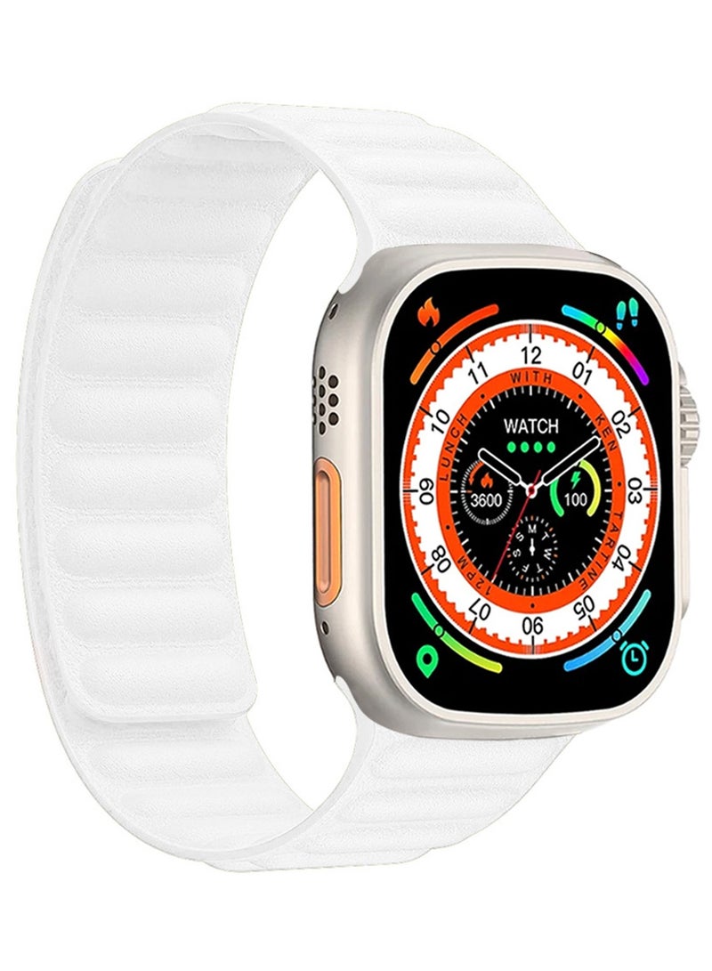 CATANES Replacement Band for Apple Watch Band 49mm 46mm 45mm 44mm -Leather Link Strap Magnetic Loop Adjustable Bracelet - White - Image 5