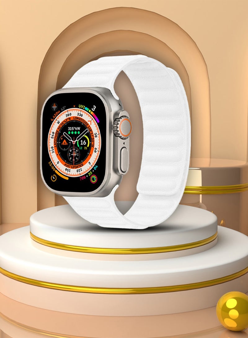 CATANES Replacement Band for Apple Watch Band 49mm 46mm 45mm 44mm -Leather Link Strap Magnetic Loop Adjustable Bracelet - White - Image 2