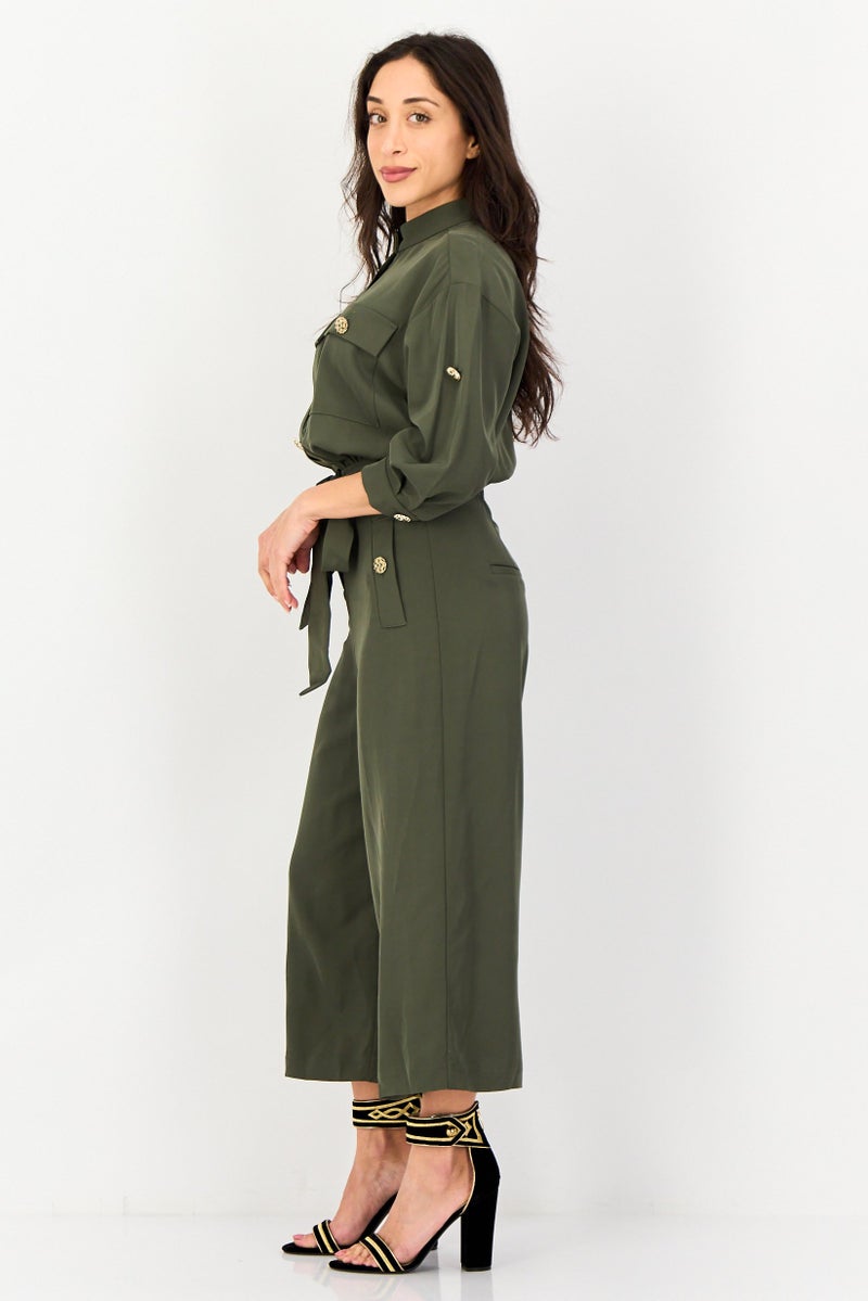 VERO MODA Women Solid 3/4 Sleeve Jumpsuit, Olive - Image 3