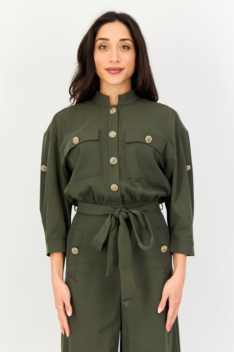 VERO MODA Women Solid 3/4 Sleeve Jumpsuit, Olive - Image 2