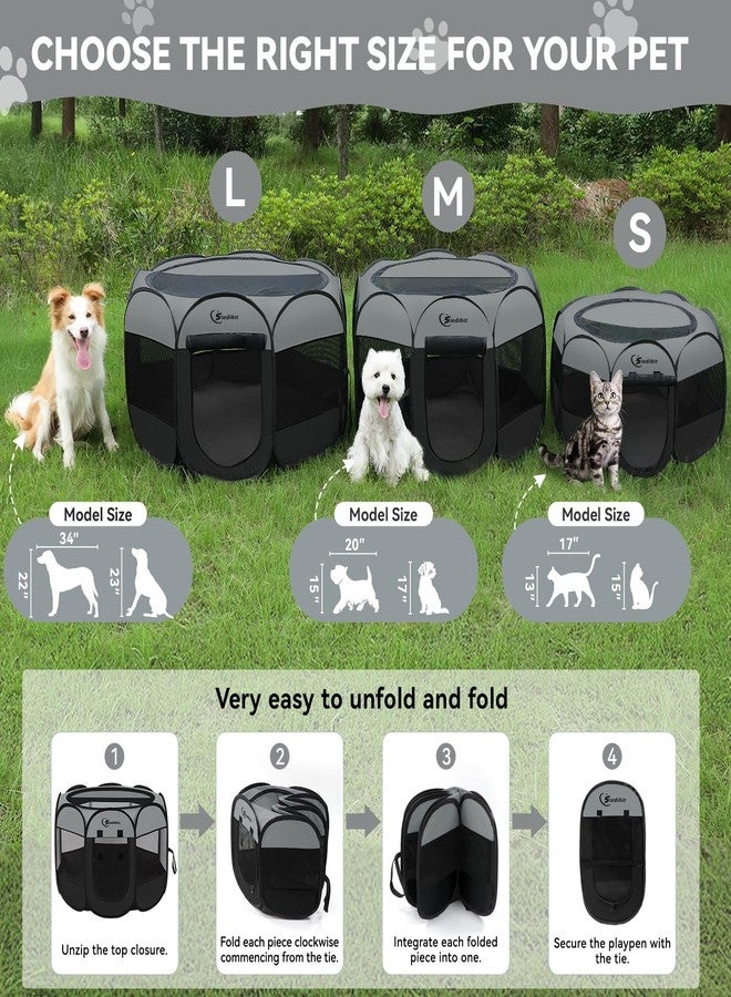 Siedihit Dog Playpen with Washable Pee Pad, Puppy Pet Cat Playpen for Small Dogs, Dog Tent Crate Indoor/Outdoor, Portable Pop Up Kennel with Carrying Case for Dogs/Cats/Rabbits(Dark Grey) - Image 2