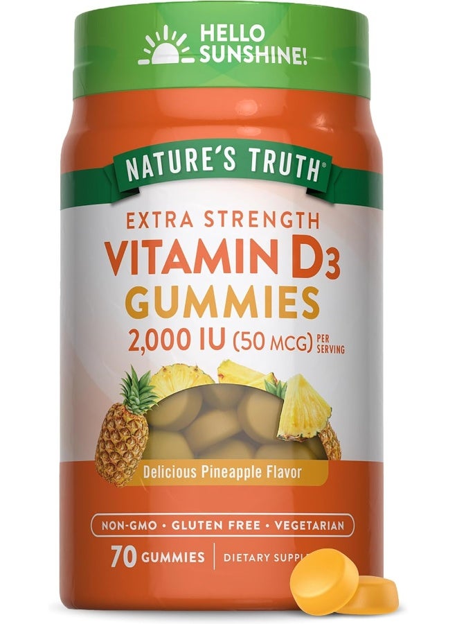 Nature's Truth Vitamin D3 Gummies Vegetarian, Non-GMO, Gluten Free, Pineapple Flavor, 70 Count - Image 1