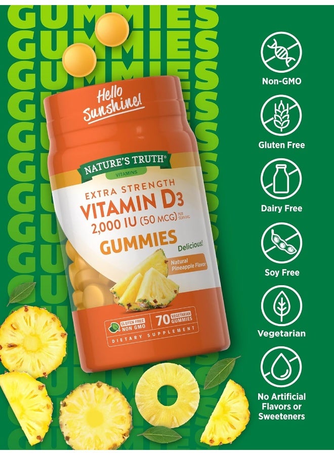 Nature's Truth Vitamin D3 Gummies Vegetarian, Non-GMO, Gluten Free, Pineapple Flavor, 70 Count - Image 3