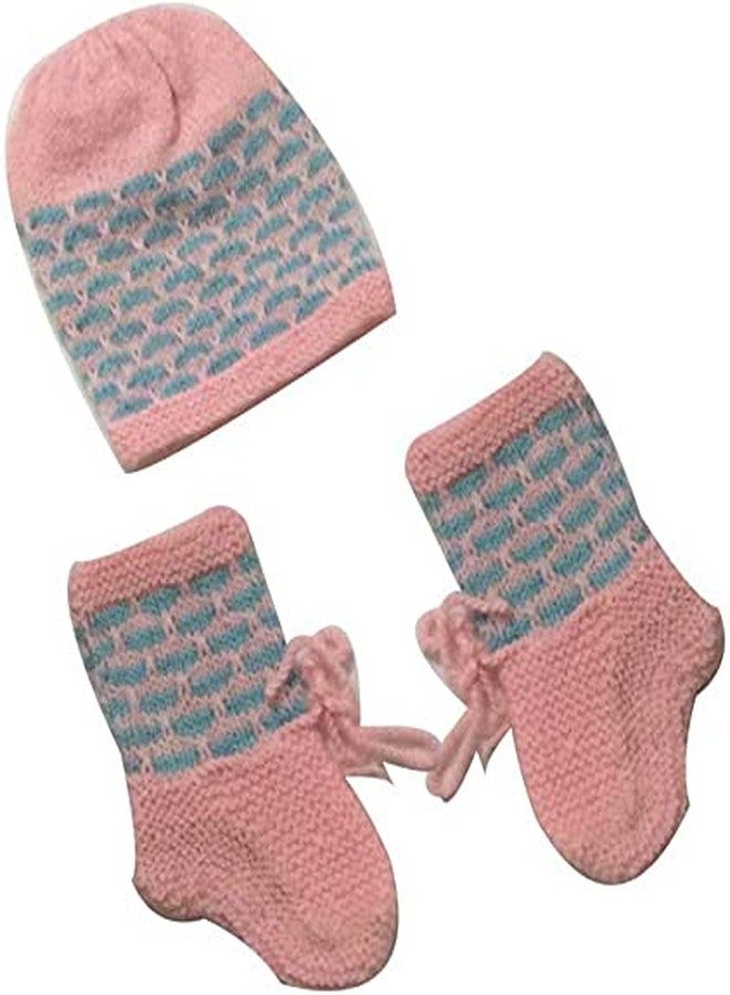 Cute Collection Hand Made Front Open Woolen Sweater with Cap & Booties Set for 0 to 3 Months Baby (Unisex) Pink & Blue - Image 4