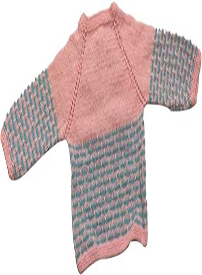 Cute Collection Hand Made Front Open Woolen Sweater with Cap & Booties Set for 0 to 3 Months Baby (Unisex) Pink & Blue - Image 3
