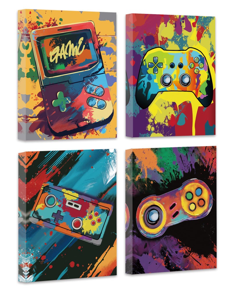 Drsoum Cool Video Game Decor for Boys Gaming Wall Art Watercolor Graffiti Gamer Room Decor Game Poster Framed 8"x10" - Gamepad Painting Teenage Boy Room Decor - Image 1
