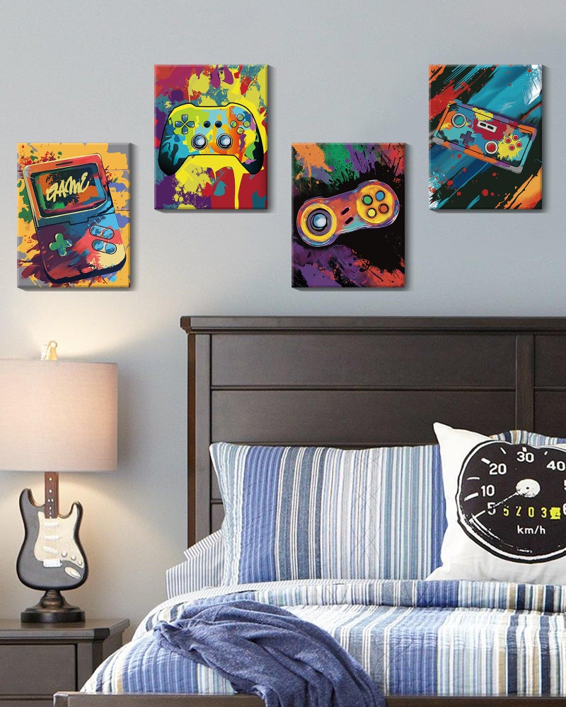 Drsoum Cool Video Game Decor for Boys Gaming Wall Art Watercolor Graffiti Gamer Room Decor Game Poster Framed 8"x10" - Gamepad Painting Teenage Boy Room Decor - Image 5