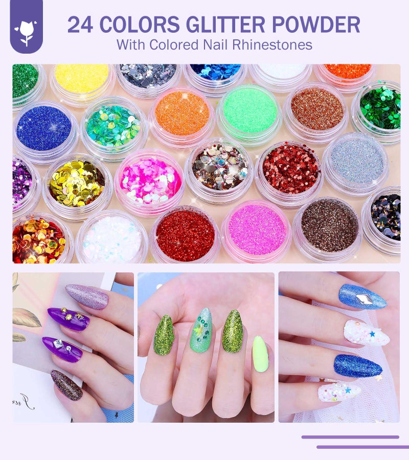 YEVYO Acrylic Nail Kit With Everything For Beginners, Professional Nail Starter Kit , 24 Color Glitter Acrylic Powder and Liquid Monomer Set, Nail Glitter And DIY Nail Art Tools - Image 4