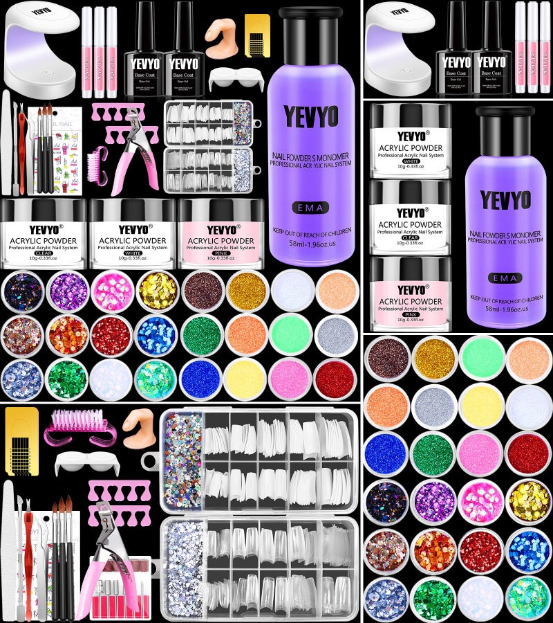 YEVYO Acrylic Nail Kit With Everything For Beginners, Professional Nail Starter Kit , 24 Color Glitter Acrylic Powder and Liquid Monomer Set, Nail Glitter And DIY Nail Art Tools - Image 1
