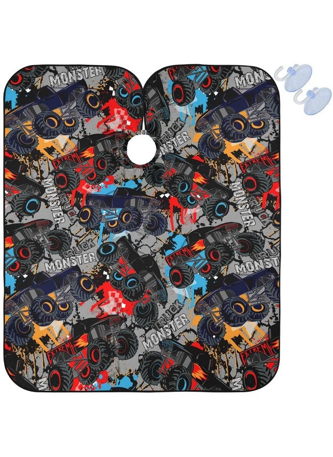 visesunny Isesunny Monster Truck Car Pattern Barber Cape Antistatic Hair Cutting Cape With Snap Closure Professional Salon Polyester Cape Barber Waterresistant Hairdressing Cape Adjustable Snap For Hairstyli  - Image 2