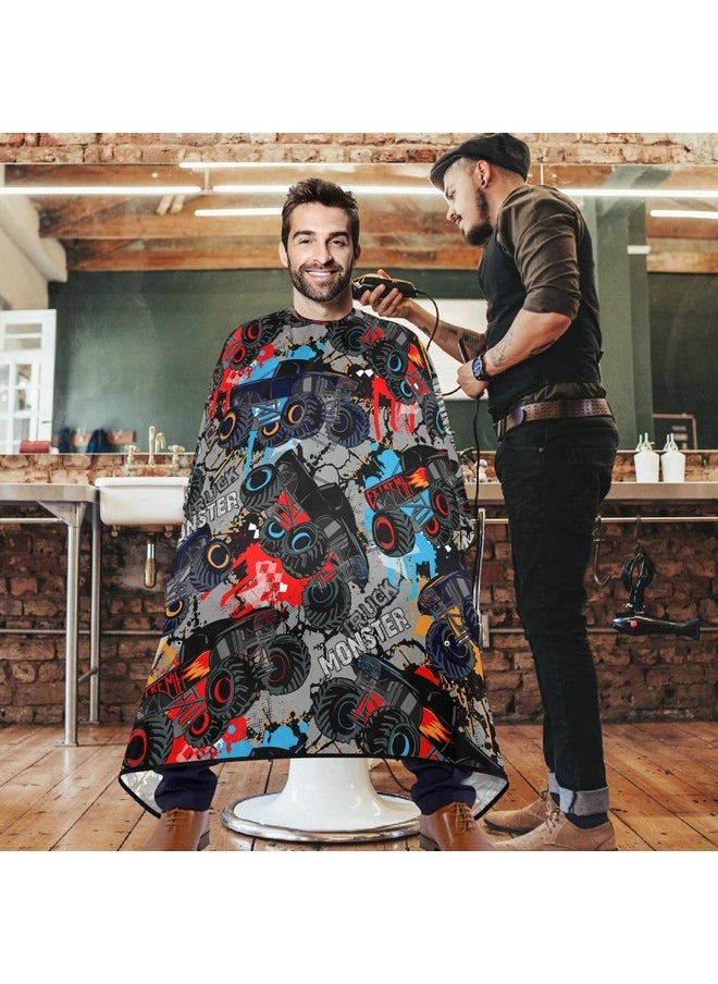 visesunny Isesunny Monster Truck Car Pattern Barber Cape Antistatic Hair Cutting Cape With Snap Closure Professional Salon Polyester Cape Barber Waterresistant Hairdressing Cape Adjustable Snap For Hairstyli  - Image 3