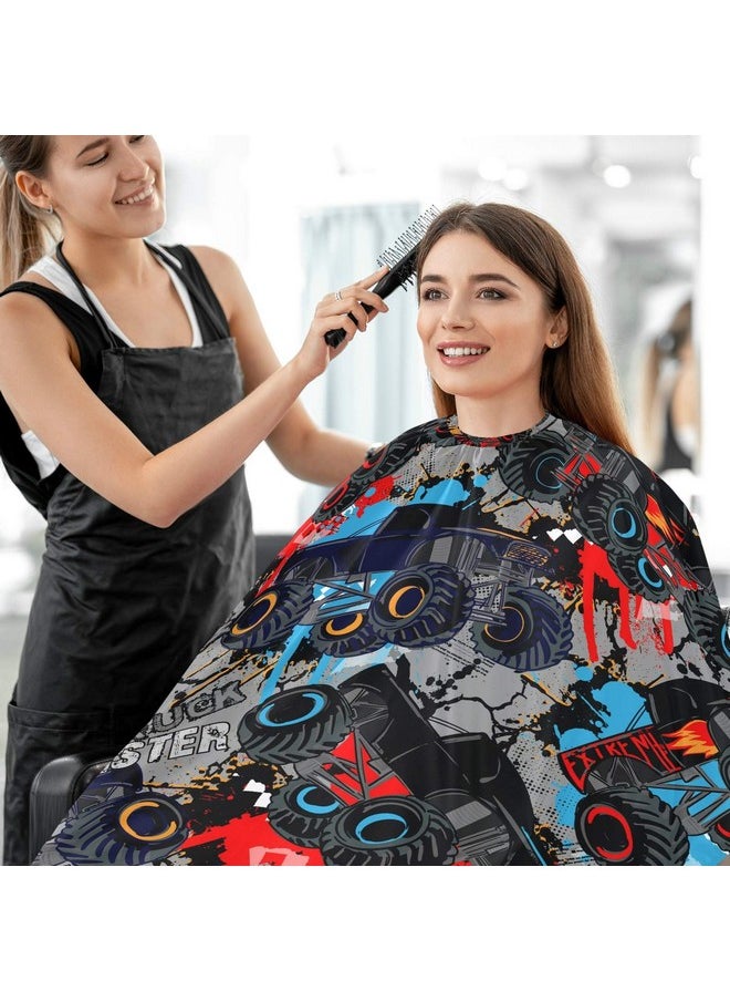 visesunny Isesunny Monster Truck Car Pattern Barber Cape Antistatic Hair Cutting Cape With Snap Closure Professional Salon Polyester Cape Barber Waterresistant Hairdressing Cape Adjustable Snap For Hairstyli  - Image 5
