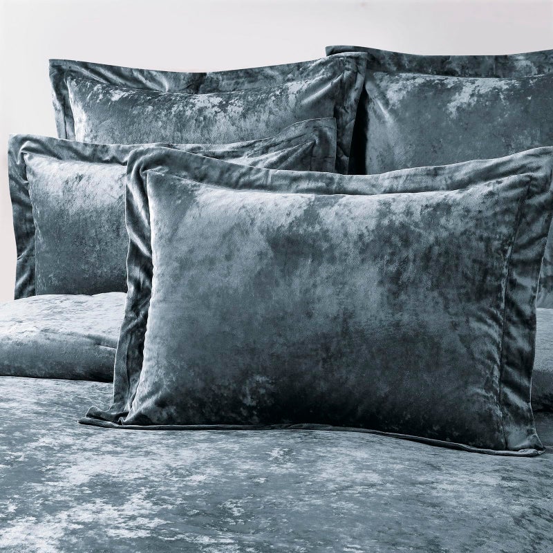 Fredsure Distressed Velvet Comforter Set, 5 Pieces Smoke Blue Queen, Distressed Velvet Face and Brushed Microfiber Reverse - Image 4