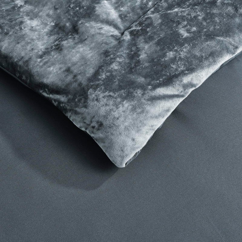 Fredsure Distressed Velvet Comforter Set, 5 Pieces Smoke Blue Queen, Distressed Velvet Face and Brushed Microfiber Reverse - Image 5