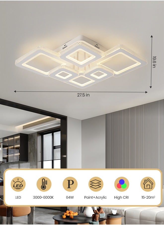 LED Square LED Ceiling Light Fixture, Modern White Ceiling light, Flush Mount Lamp with Remote Control for Bedroom, Living Room, Dining Room, and Library, 64W, 3000K-6000K - pzsku/Z9915A71BAAE61B7DEEAFZ/45/_/1738565088/1791f56e-6678-483d-a3ba-362dd72bf5a6