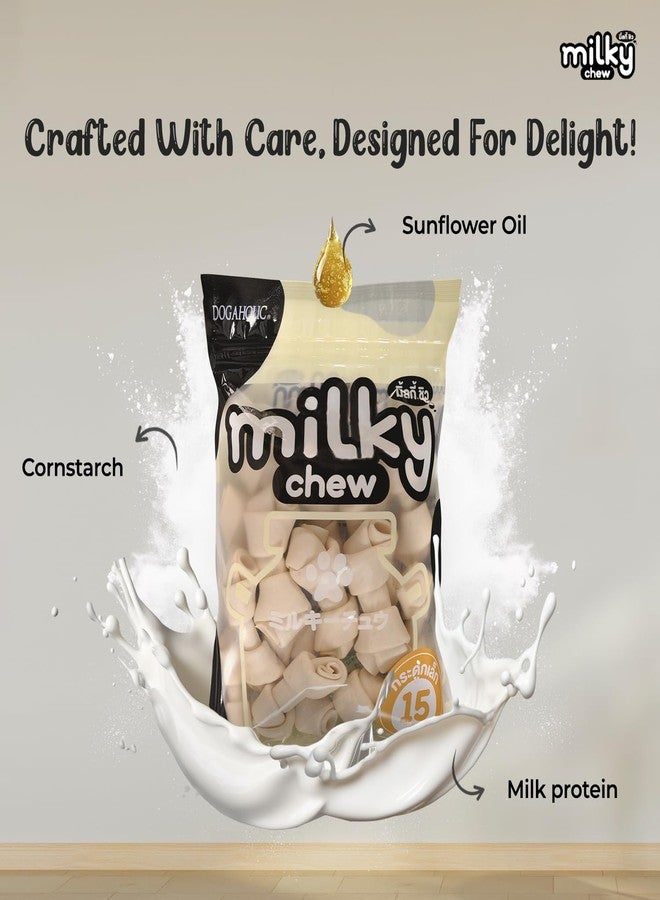 Dogaholic Milky Chew Knotted Bone Treats | 15 Long-Lasting Milk-Flavoured Bones for Dogs | Healthy Chews for Dental Health, Teething & Chewing Needs | Ideal for All Breeds & Life Stages - Image 3