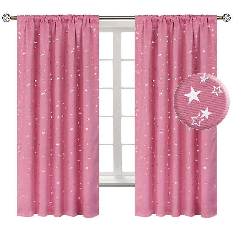 BGment Kids Blackout Curtains for Bedroom Rod Pocket Room Darkening Curtains Decoration Thermal Insulation Window Drapes for Nursery Children Room 2 Panels Each 42 x 63 Inch Pink