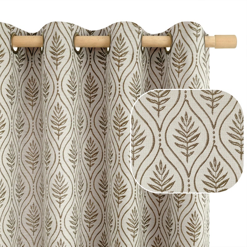 BGment Beige French Country Curtains 63 Inches Long for Bedroom, Leaf Jacquard Botanical Pattern Cottage Core Boho Vintage Semi Sheer Linen Window Drapes, 2 Panels, 52 x 63 Inch - Image 1