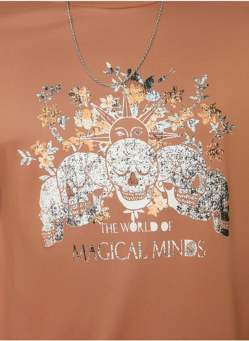 trendyol Skull Print Slogan Sweatshirt