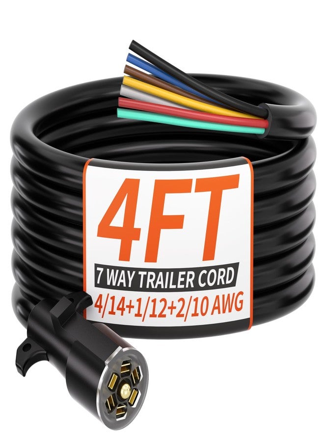 PlugSaf 4FT 7 Way Trailer Plug Heavy Duty 4 FT 4/14+1/12+2/10 AWG 7 Pin Trailer Wiring Harness Cord for Trailers, Campers, Food Trucks, Dining Trucks, Caravans, RVs and Other Towing Vehicles - Image 1