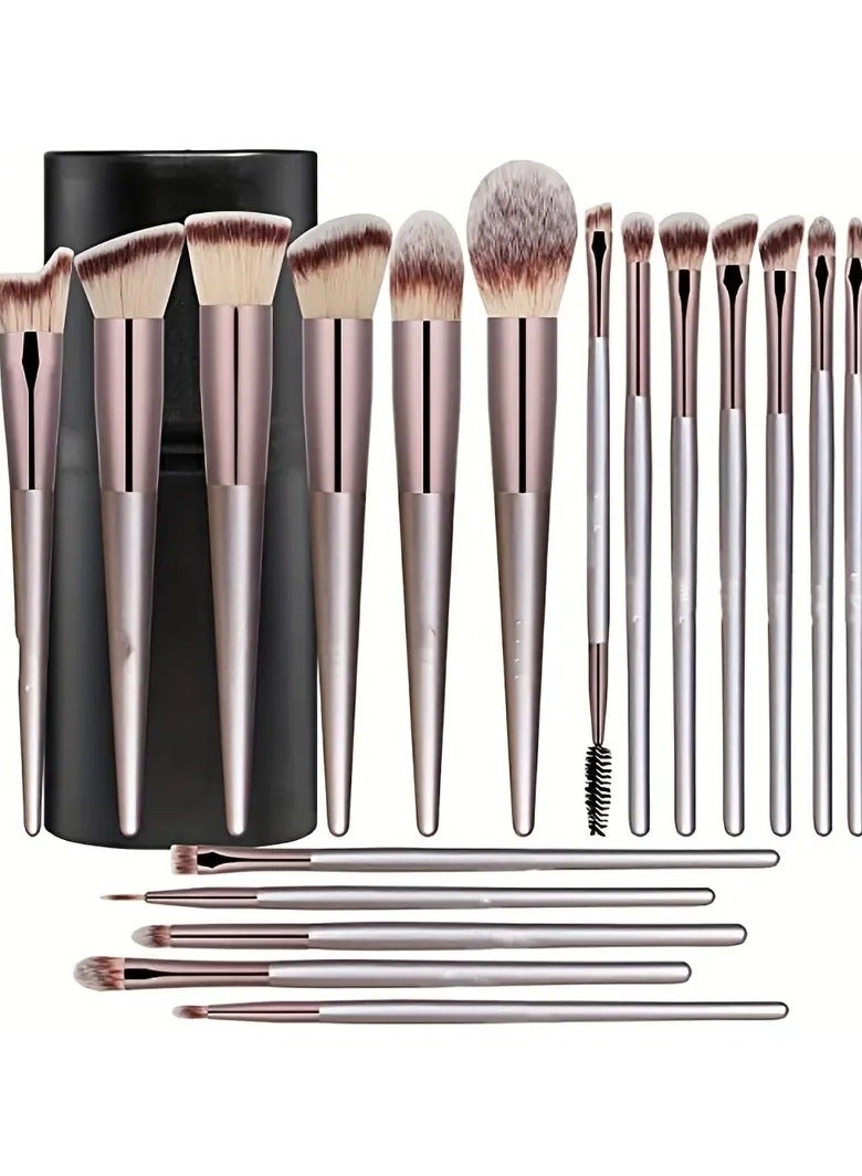 ORiTi مجموعة فرش مكياج مكونة من 18 قطعة من فرش كريم الأساس الاصطناعية الفاخرة وخافي عيوب ظلال العيون وأحمر الخدود مع علبة سوداء (لون الشمبانيا) - Image 1