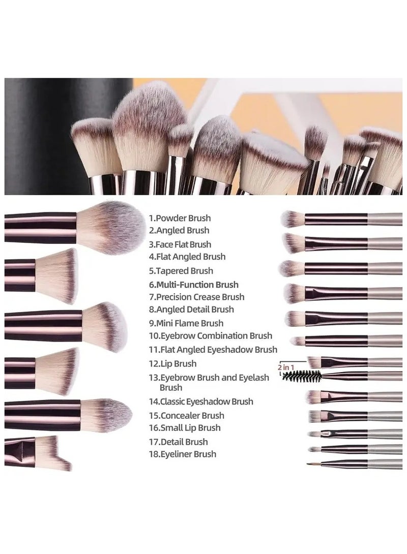 ORiTi مجموعة فرش مكياج مكونة من 18 قطعة من فرش كريم الأساس الاصطناعية الفاخرة وخافي عيوب ظلال العيون وأحمر الخدود مع علبة سوداء (لون الشمبانيا) - Image 3