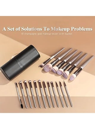 Makeup Brush Set 18 Pcs Premium Synthetic Foundation Powder Concealers Eye Shadows Blush Makeup Brushes With Black Case (Champagne Color) - view 5
