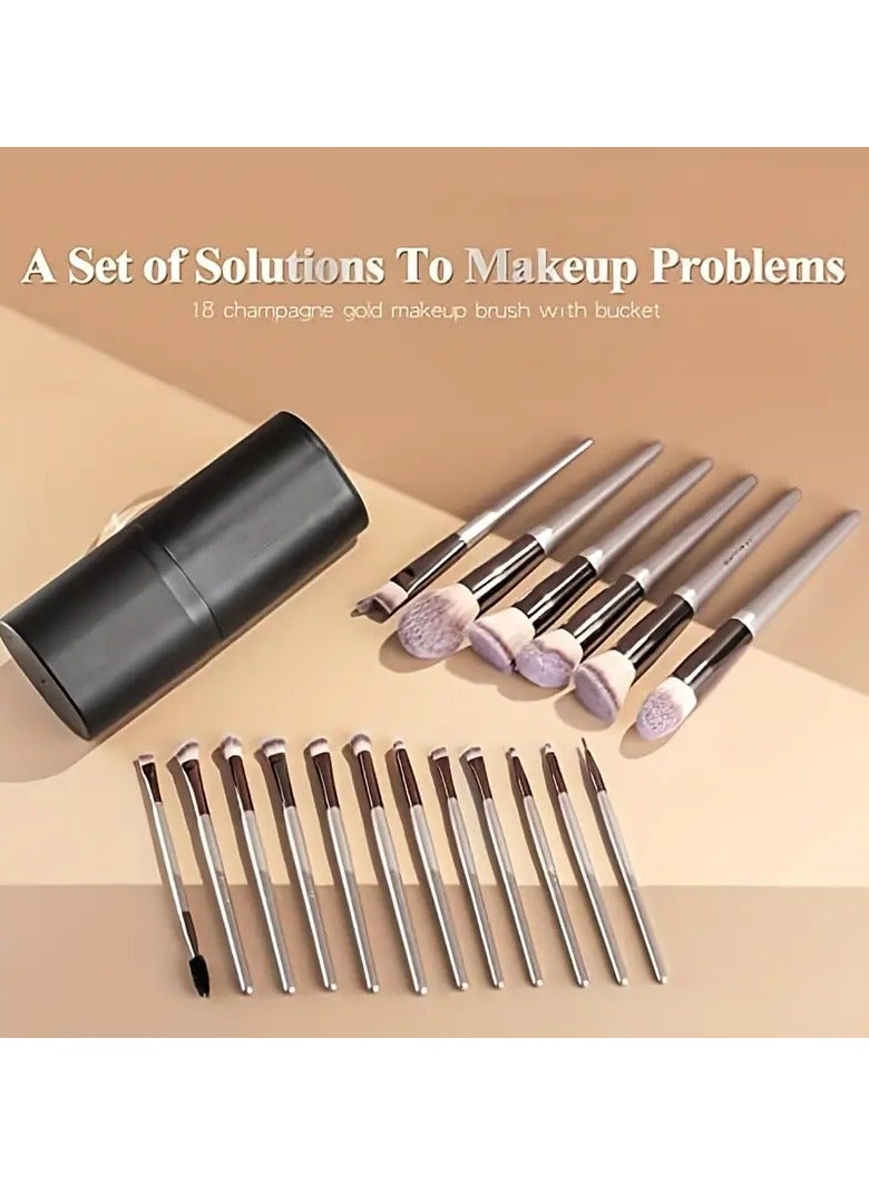 ORiTi مجموعة فرش مكياج مكونة من 18 قطعة من فرش كريم الأساس الاصطناعية الفاخرة وخافي عيوب ظلال العيون وأحمر الخدود مع علبة سوداء (لون الشمبانيا) - Image 5