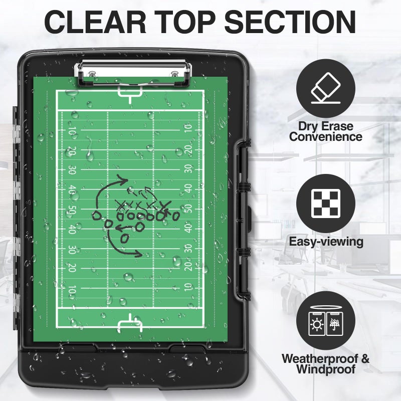 Sooez Original Clipboard with 2 Storage & Pen Holder, Heavy Duty Clip Boards 8.5x11 with Dual Storage, Clearview Dry Erase Coach Clipboard with Real Hinge, High Capacity, School & Office Supplies - Image 3