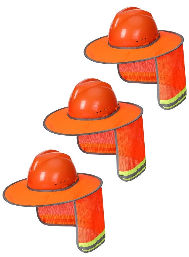 UNCO- Hard Hat Sun Shield, Full & Standard Brim Mesh Sunshade High Visibility Reflective, Ornage, 3 Pack - Image 1