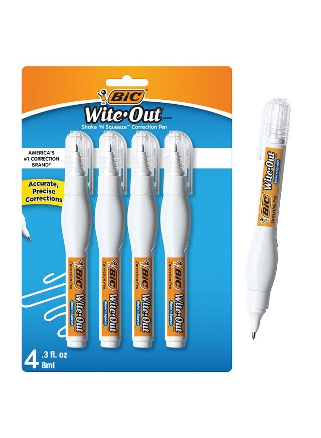 Bic قلم تصحيح سائل تصحيح وايت أوت 8 مل عبوة 4 أقلام تصحيح بيضاء سريع التنظيف وسهل الاستخدام لمستلزمات المكتب أو المدرسة - Image 1