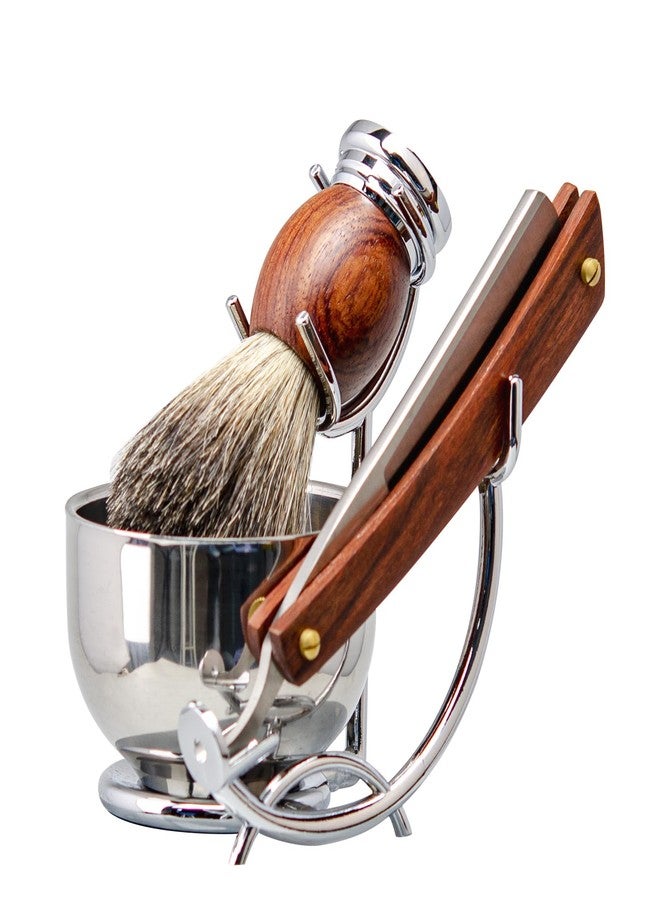 Grandslam Shaving Straight Razor Kit, Steel Cutthroat Straight Razor With Leather Strop, Shaving Brush, Stainless Steel Shaving Bowl and Stand, Shaving Soap, Gift for Men, Silver-1 - Image 2