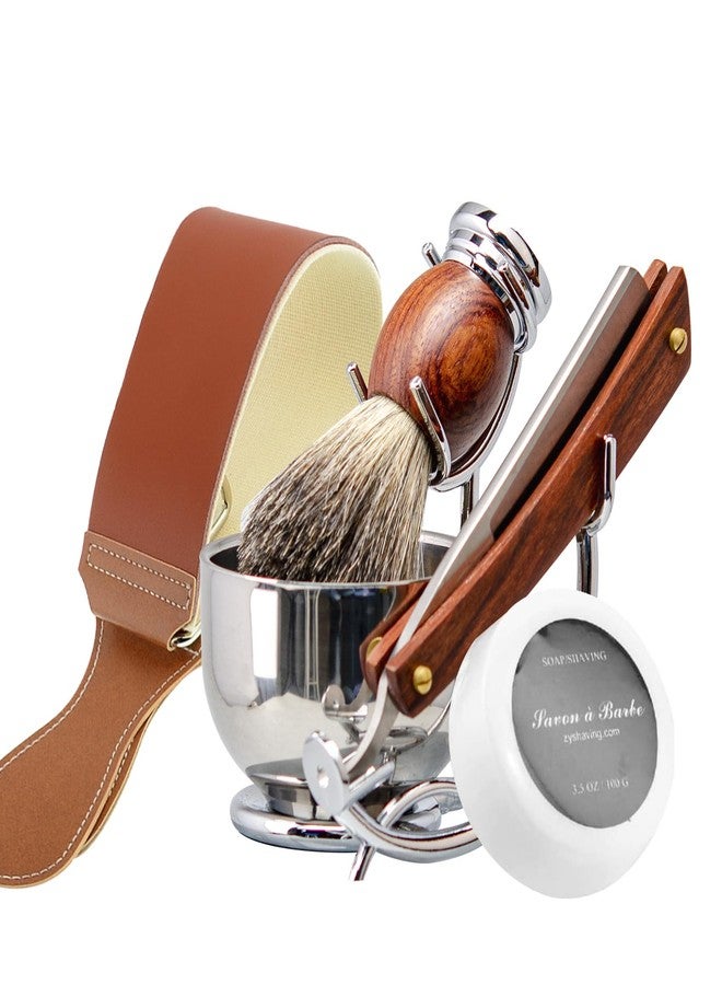 Grandslam Shaving Straight Razor Kit, Steel Cutthroat Straight Razor With Leather Strop, Shaving Brush, Stainless Steel Shaving Bowl and Stand, Shaving Soap, Gift for Men, Silver-1 - Image 1