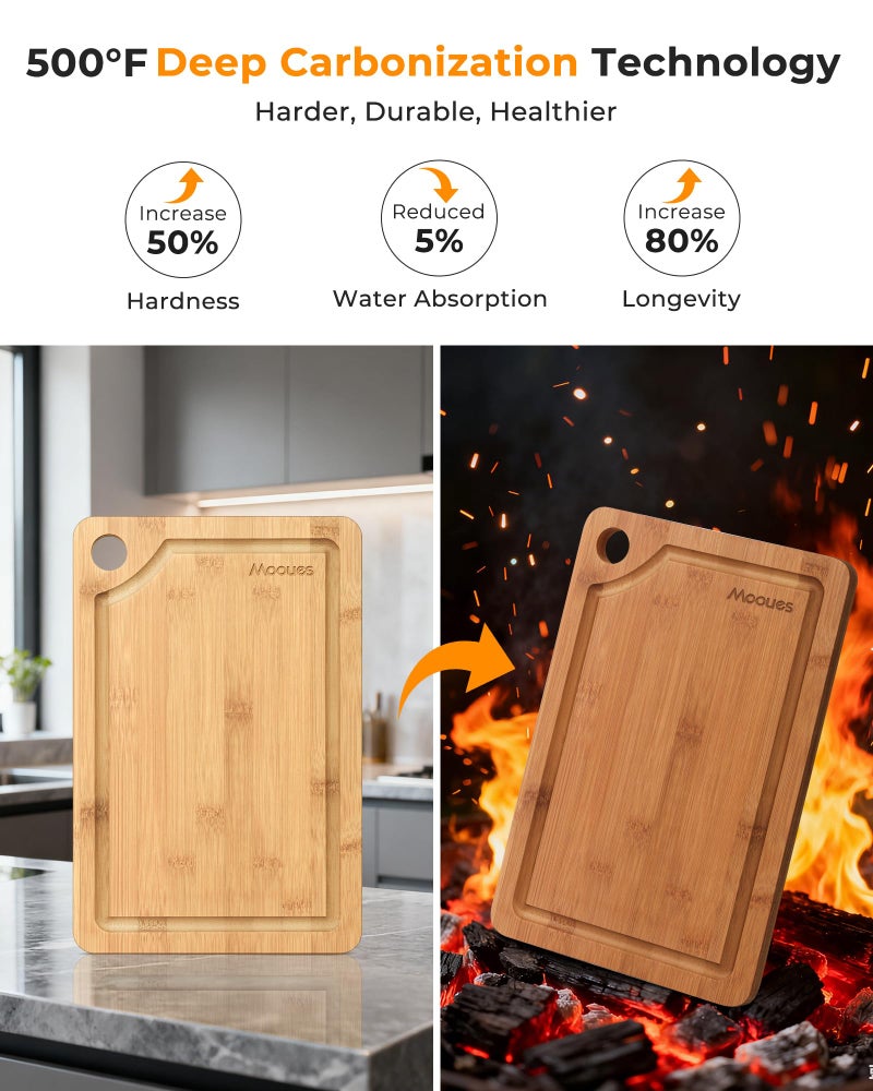 Mooues Bamboo Cutting Board for Kitchen, Knife-Friendly Wooden Cutting Boards Set 3-Piece with Juice Groove, Durable Chopping Boards for Meat, Vegetables, Fruits, Cheese â€“ Multi-Purpose, Kitchen Gifts - Image 2