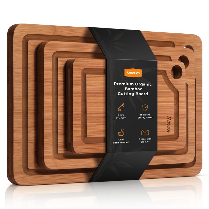 Mooues Bamboo Cutting Board for Kitchen, Knife-Friendly Wooden Cutting Boards Set 3-Piece with Juice Groove, Durable Chopping Boards for Meat, Vegetables, Fruits, Cheese â€“ Multi-Purpose, Kitchen Gifts - Image 1
