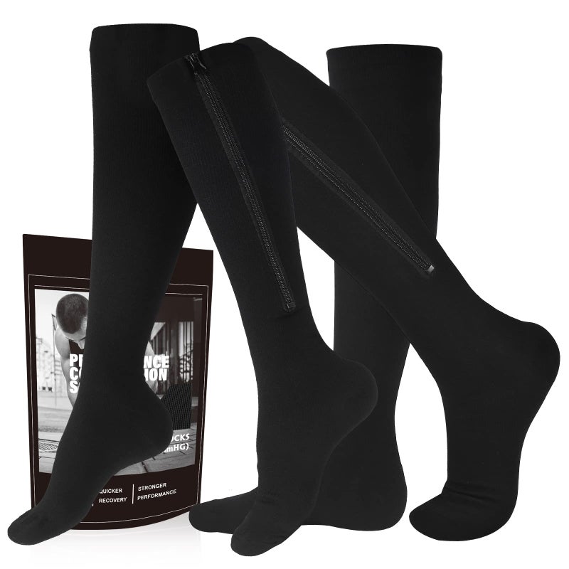Zipper Compression Socks 2 Pairs 1520 mmHg Closed Toe Compression Stockings for Men Women