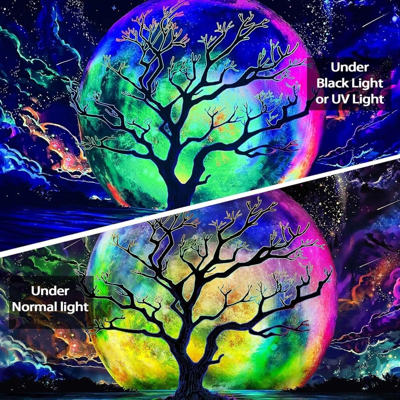 Faxdong Blacklight Moon Tapestry, UV Reactive Tree Lake Colorful Starry Night Galaxy Space Clouds Wall tapestry for Bedroom Decor 36×48 inch - Image 5