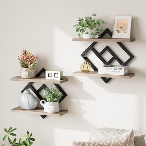 ELYKEN Floating Shelves for Wall, Set of 2 Hanging Shelves, 2-Tier Wall Mounted Storage Shelves for Books & Decor, Perfect for Living Room, Bedroom, Kitchen, Home Office, Study, Greige - Image 1