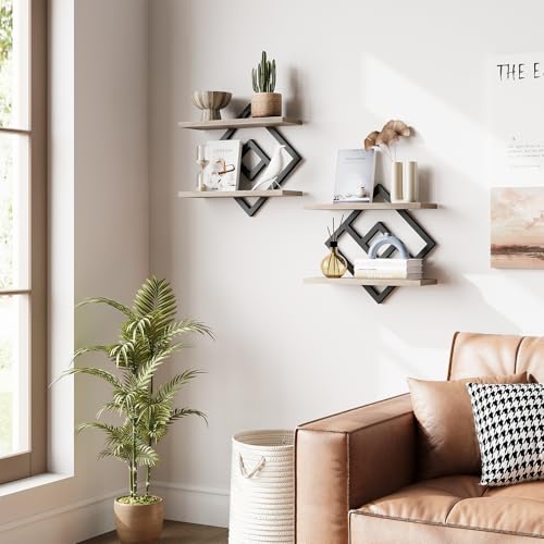 ELYKEN Floating Shelves for Wall, Set of 2 Hanging Shelves, 2-Tier Wall Mounted Storage Shelves for Books & Decor, Perfect for Living Room, Bedroom, Kitchen, Home Office, Study, Greige - Image 5