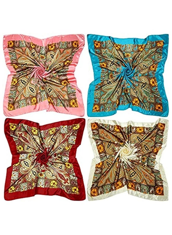 Head Scarves, 35” Satin Large Square Silky Feeling Headband, Satin Boho Hair Bandanas, Cashew Square Scarves Neckerchief, Fashion Hair Accessories for Women, 4 Pack (Vintage Series) - Image 2