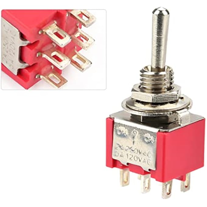 Eujgoov 10 PcsAc 250V 2ADpst Toggle Switches Toggle Switches 120V 5A 6Mm Amps On Off On 6 Terminals 3 Position Dpdt Toggle Switch - Image 4