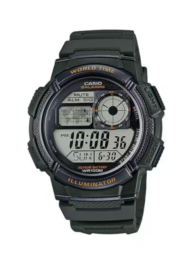 كاسيو Men's Digital Display Watch With Green Resin Strap - AE-1000W-3AVDF