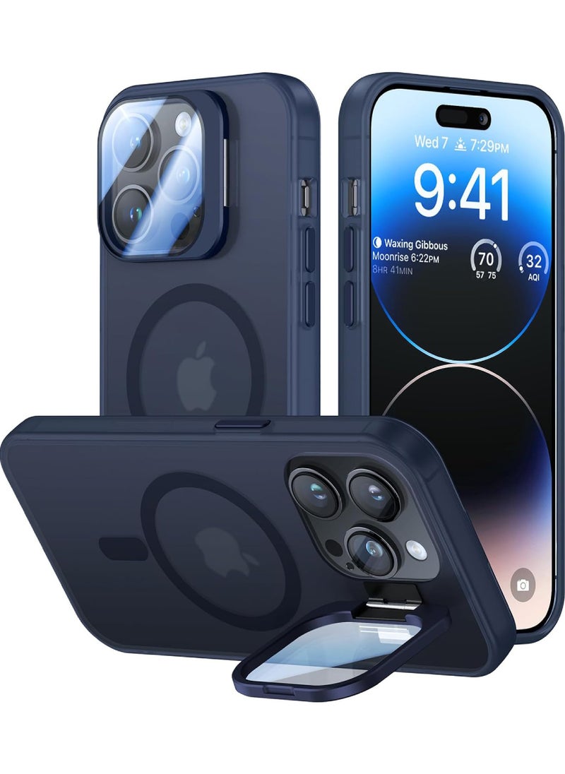 Rock Pow - Case for iPhone 14 Pro Case with Metal Camera Stand [Built-in 9H Camera Lens Protector] [Compatible with Magsafe] Shockproof Grade Translucent Matte Magnetic Phone Case - Image 1