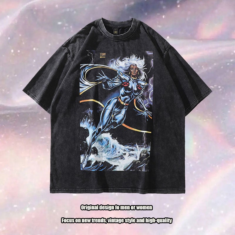 High Street Vintage Heavy Cotton Washed Old Short-Sleeved T-Shirt Ins Hip-Hop Fashion Brand Half-Sleeved Base Shirt - Image 2